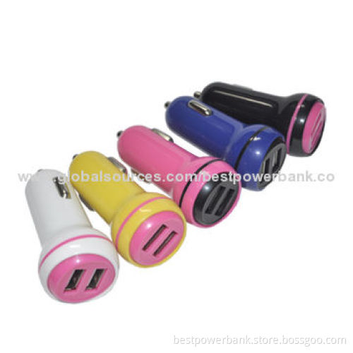 Latest Unique Design Colorful 5V 1A/2A/3A Dual USB Car Charger for Smartphone/Tablet